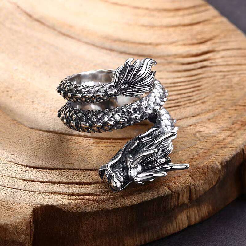 Wholesale S Sterling Sier Dragon Ring Vintage Punk Hip Hop Jewelry Open Adjustable Band for Men and Women