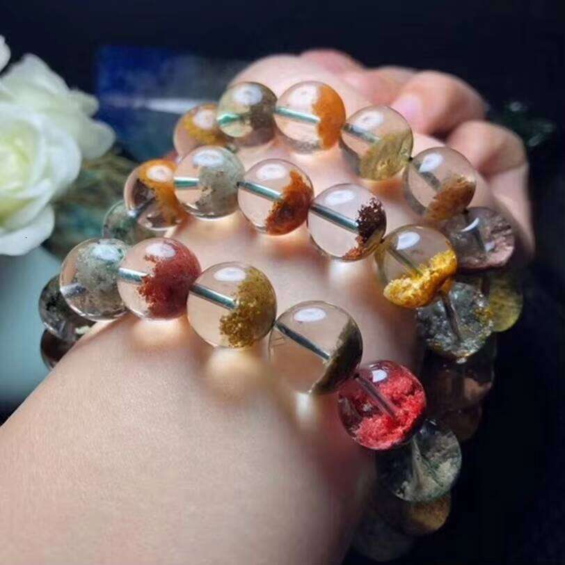 High Quality Natural Colorful Crystal Beads Bangle Green Flower Phantom Ghost Garden Quartz Bangles Jewelry