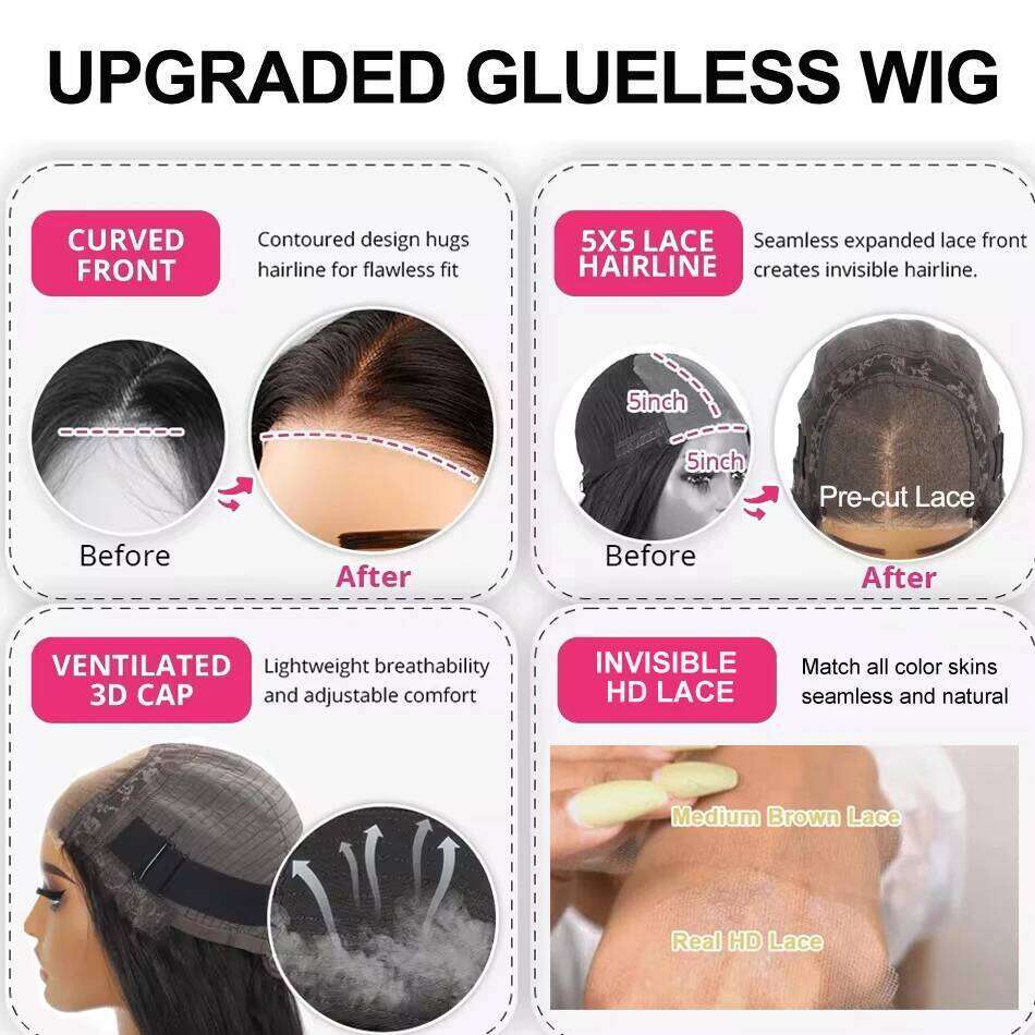 Kinky Straight Ready To Wear 13x4/13x6 HD Front Human Hair Yaki Frontal Wigs 5x5 Lace Closure Wigs