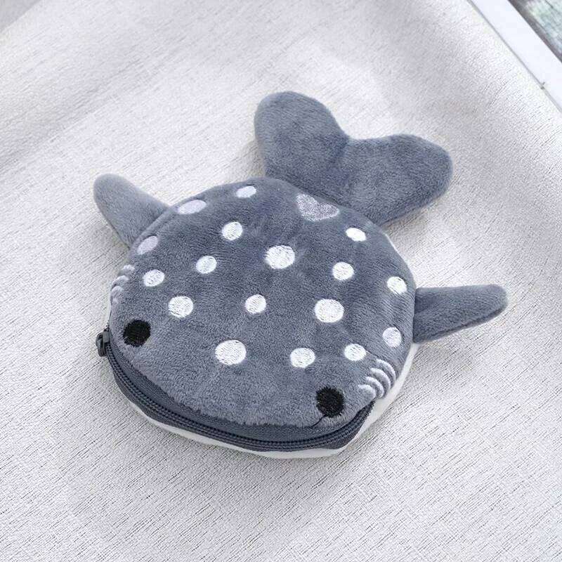Women Shark Money Card Key Earphone Purse for Small Things Organizer Pouch Zipper Cute Plush Fish Coin Wallet Bags