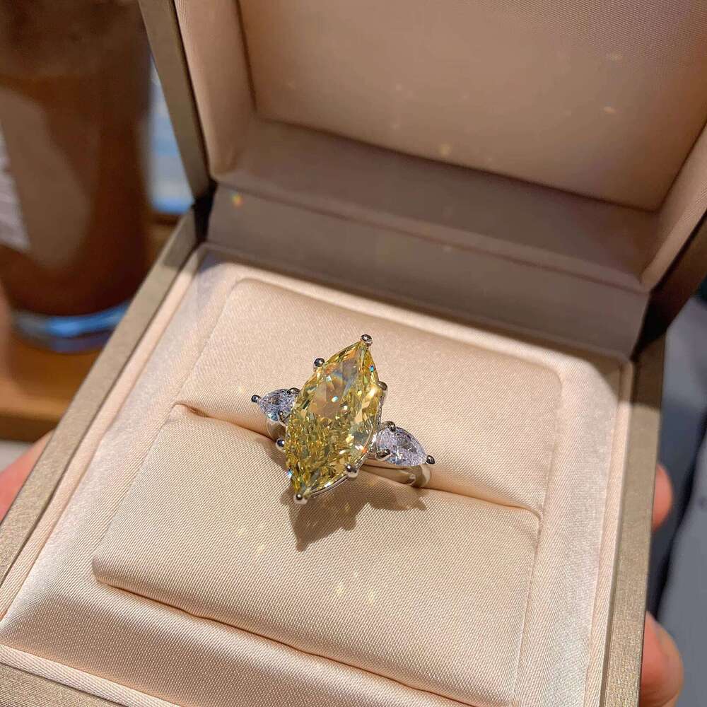 Jewelry S Silver High Carbon Yellow Horse Eye Ring Main Stone 9*18