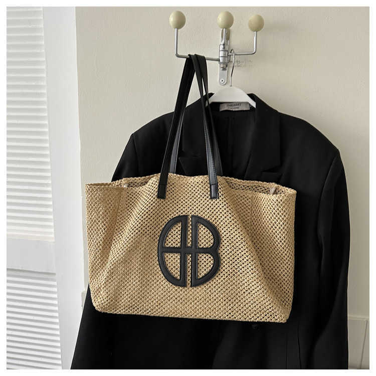 Composite Bag Straw Hollow Out Knit Totes Large Capacity Handmade Shoulder Handbag Women Designer Casual Beach Bag Ethnic Style