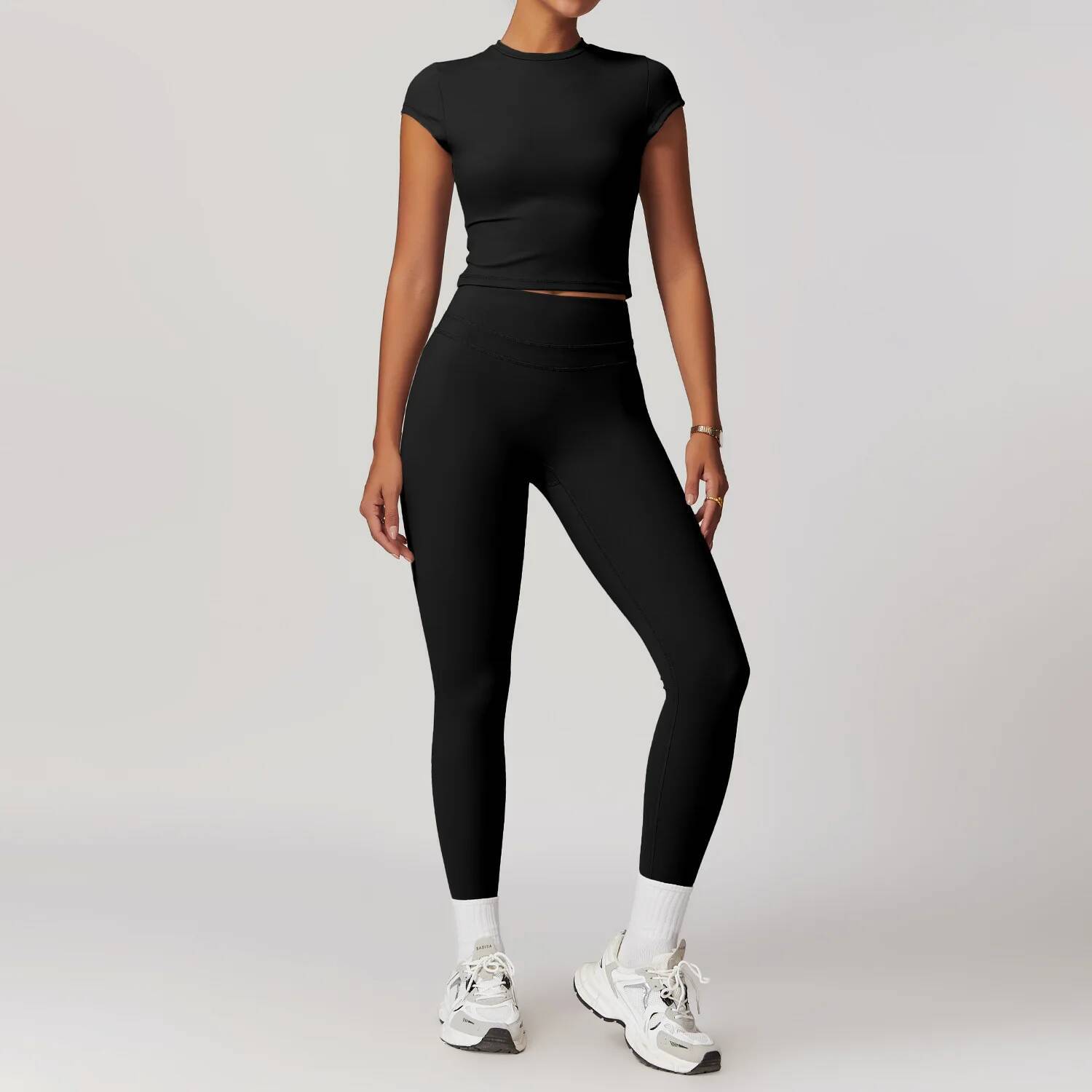 JUREN Suit 2PCS Quick-Drying Gym Set Women Tracksuit Running Workout Short Sleeves Sports Yoga Clothing