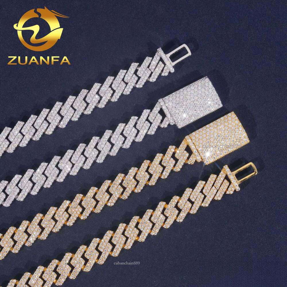 Ready to Ship High Quality Moissanite Hip Hop Jewelry 10mm Link Chain Sier Iced Out Cuban Bracelet Necklace With GRA