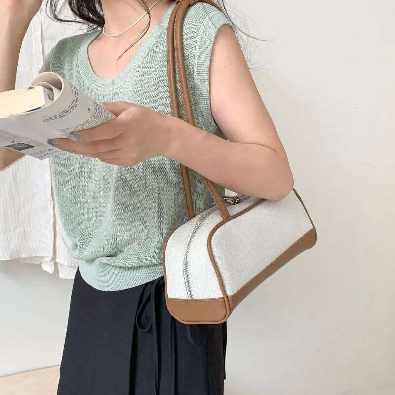 Design Contrast Color Vintage Shoulder Bags Korean Office Lady All Match Underarm Bag Elegant Y2k Fairy Women's Handbags