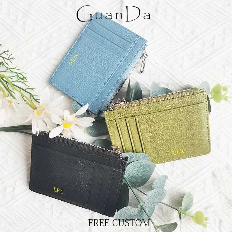Custom Name Design Card Holder Fashion Zipper Genuine Leather Coin Purse Casual Wholesale Business Card Wallet For Women Z250527