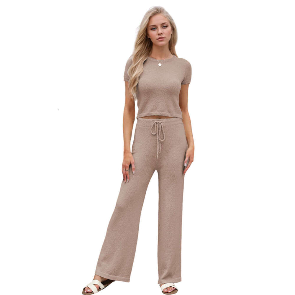 2025 New Spring Summer Temu Women's Casual Fashion Knitted Solid Color Set