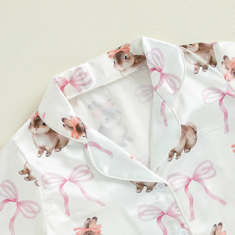 Lioraitiin Toddler Baby Girls Summer Easter Pajamas Set Button Down V Neck Short Sleeve Tops and Shorts Lounge Wear 2Pcs Set 250527