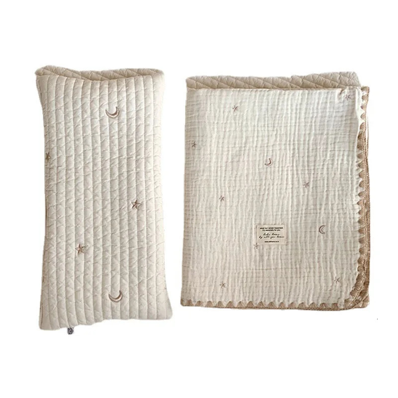 born Pure Cotton Flat Pillow Quilted with Cartoon Squirrel Bear Embroidery Breathable Soft 250527