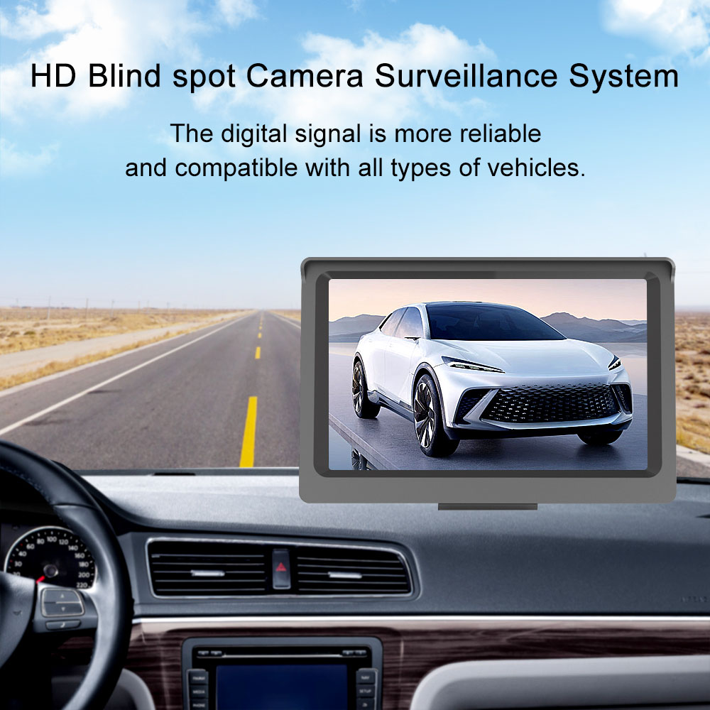 Car Side View Camera 7 inch HD Surveillance System, IP68 Waterproof Blind spot Camera with HD LCD Screen Parking Assistance System, Black