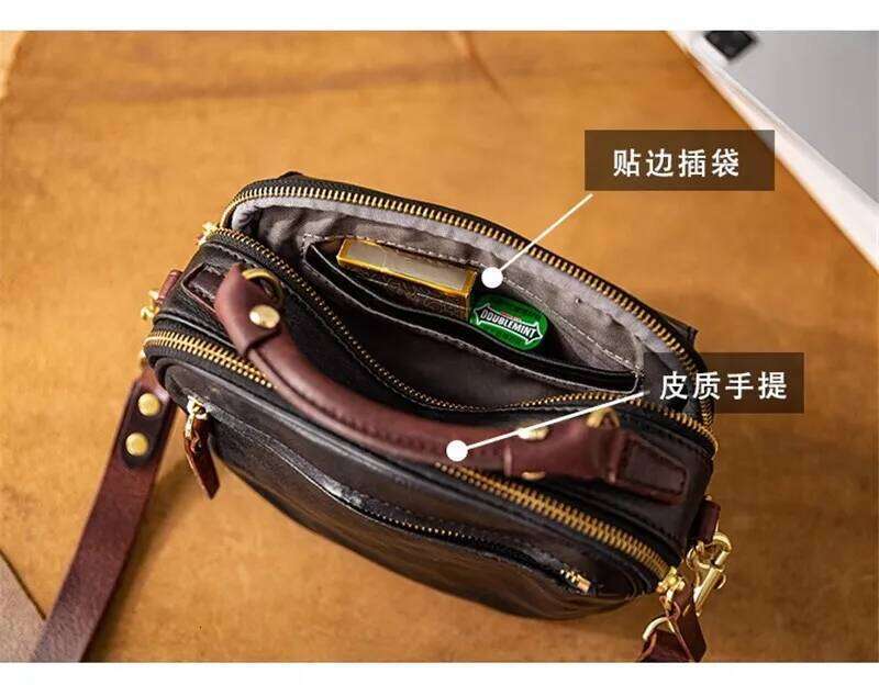 Fashion High Quality Genuine Leather Men's Small Crossbody Casual Leisure Designer Real Cowhide Black Shoulder Bag