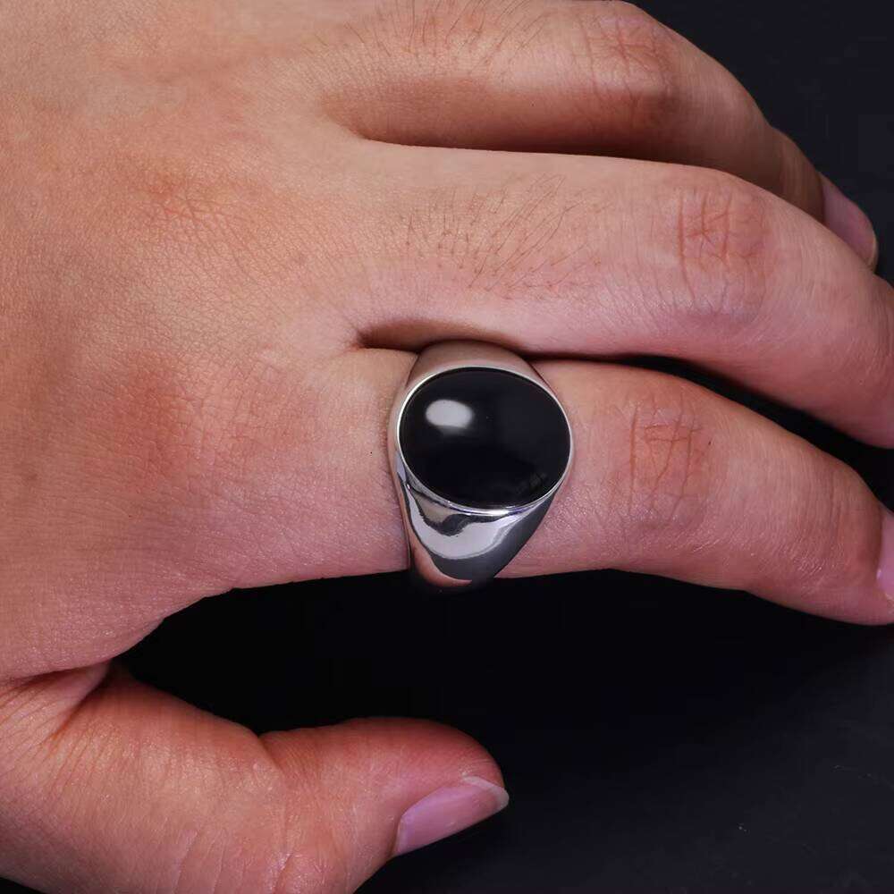 New Arrival Real Pure Sier Ring for Men Oval Stone Natural Agate Antique Fine Jewelry