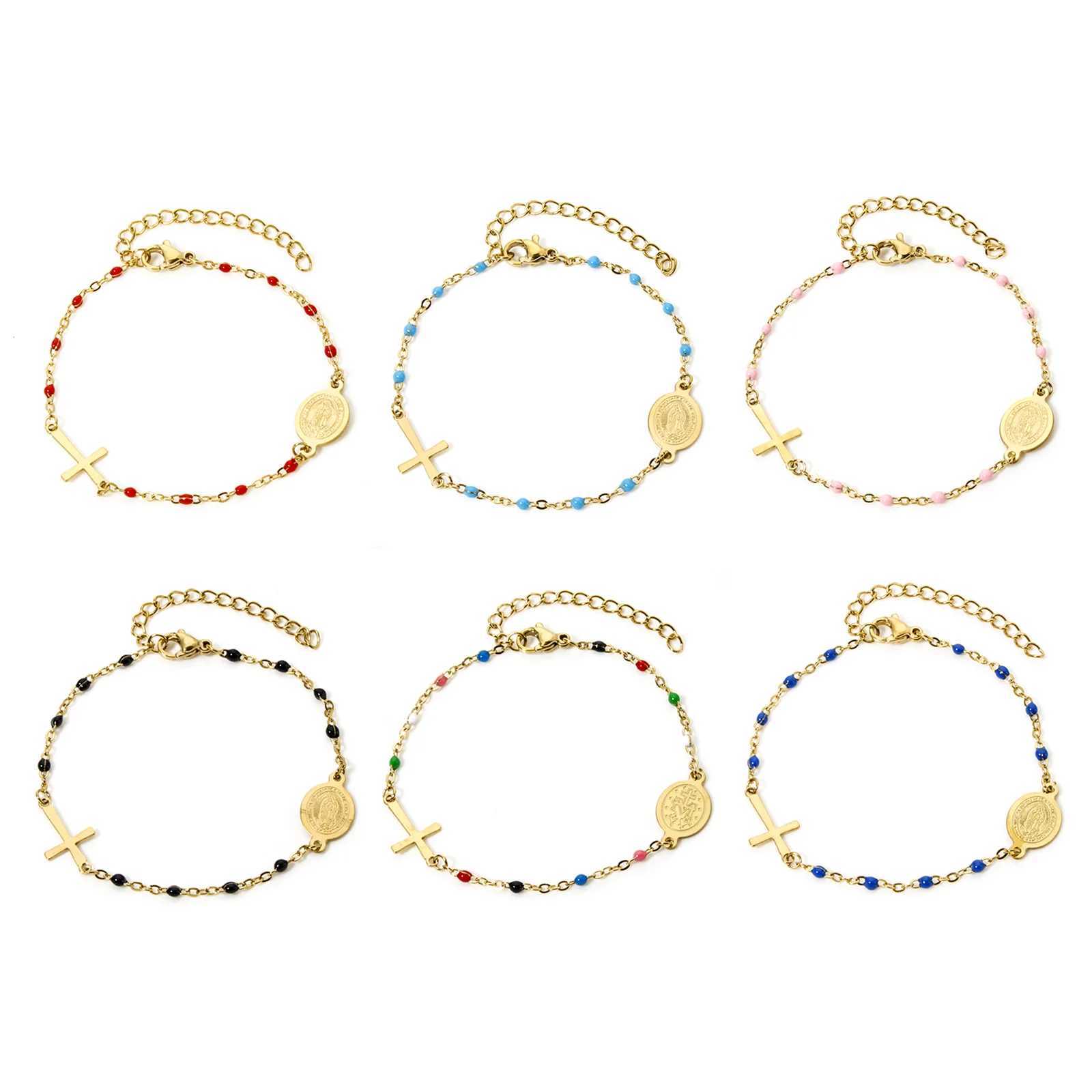 New Cross Virgin Mary Link Cable Chain Bracelets Women Jewelry 18K Gold Plated Stainless Steel Bracelet Gift For Her 17cm W250526