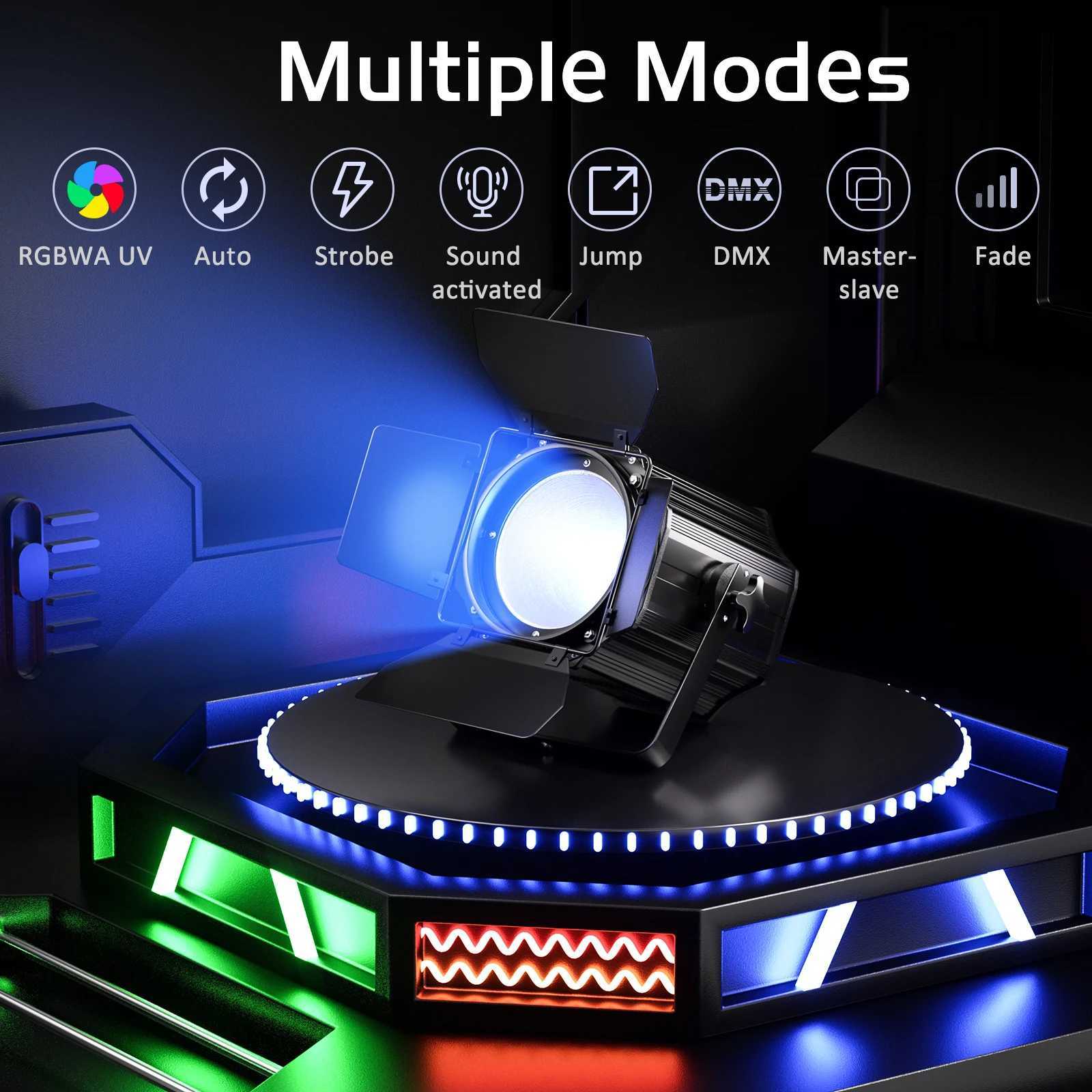 4PCS 200W COB Par Lights 6-in-1 RGBWA+UV Linear Spotlights with Barn Doors Warm Cold White Stage Light for Concert Theater XJ250527