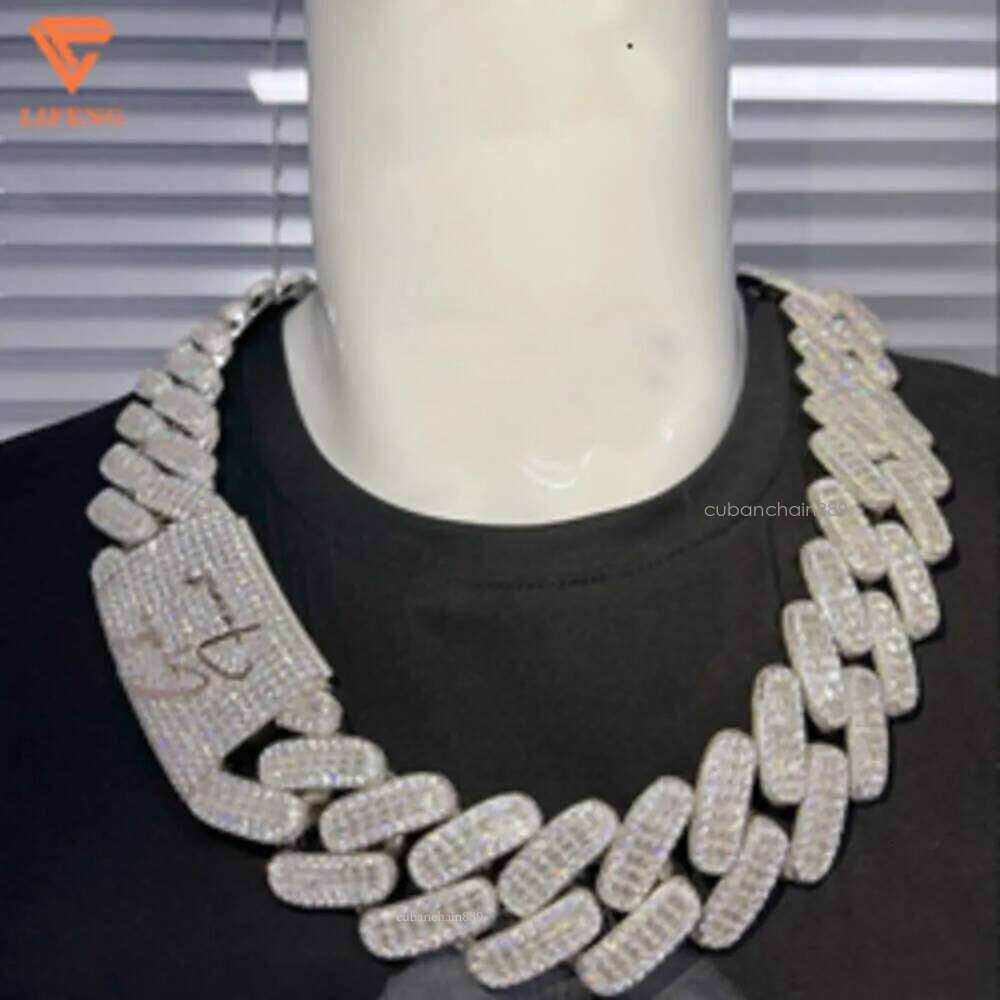 Lifeng Jewelry 30mm Width Vvs Moissanite Link Baguette Dia Sterling Sier Cuban White Gold Necklace Custom Chain