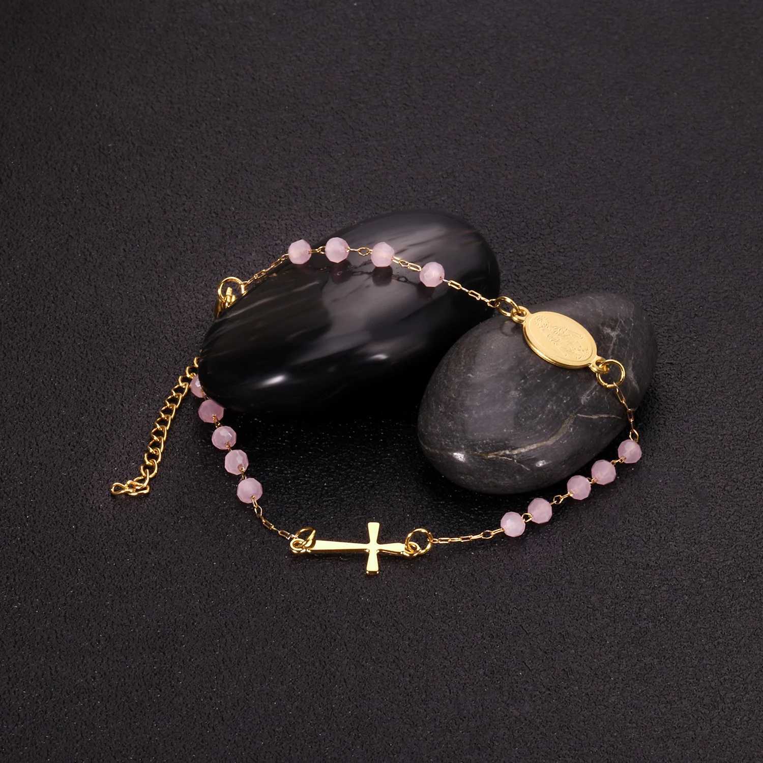 LUXUKISSKIDS Rosary Jesus Beads Bracelets Multicolor Stainless Steel Cross Christian Link Chain Enamel Prayer Hand Jewelry Gifts W250526