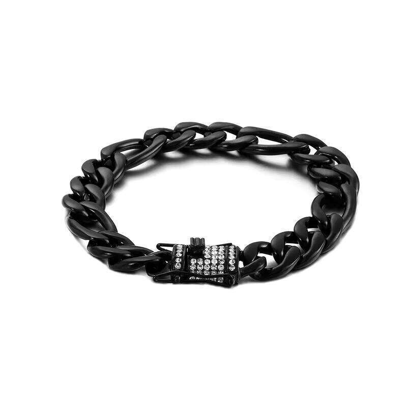Stainless Steel Bracelet Gold Plated Cuban Chain Fashion Bangle With Crystal Charm Clasp for Men Wholesale