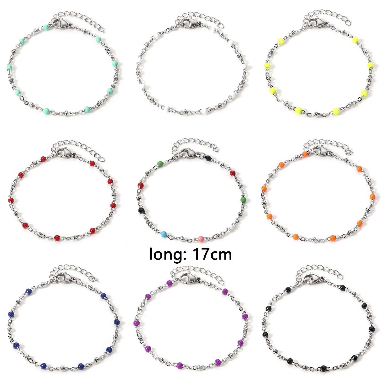 Colorful Stainless Steel Handmade Bracelets For Women Jewelry Silver Color Link Chain Birthday Accessories 17cm long 1 Piece W250526