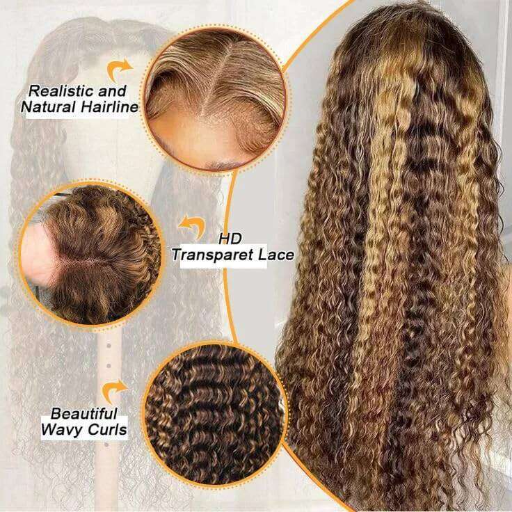 250% 4/27 Highlight 13x6 Deep Wave Lace Wigs 13x4 Ombre Curly Straight HD Front Wig Human Hair Pre Plucked
