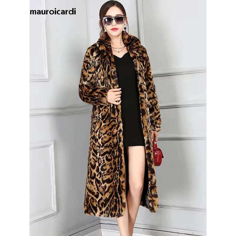 Mauroicardi Winter Long Colorful Leopard Print Warm Fluffy Faux Fur Coat Women Stand Collar Raglan Sleeve European Fashion 2024