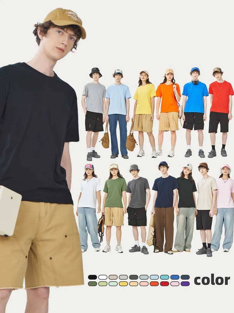 180grams Cotton Solid T-shirts Mens Short Sleeve Fashion Brand Trend White Black Clothing Tees Woman Customized Products Summer Z250527