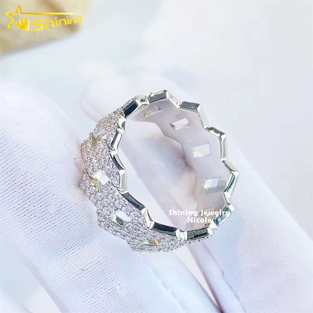 Wholesale Price Sterling Silver S925 Fashion Cuban Link Design Hip Hop Ring Iced Out D-VVS Moissanite Diamond Men Ring