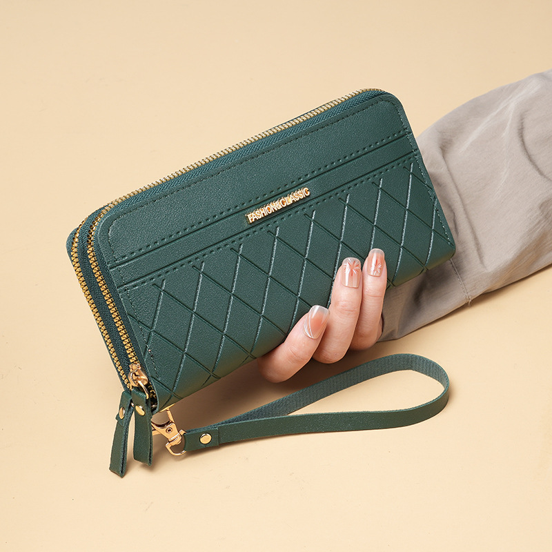 Free Shipping Designer Wallet High-quality Double-layer Zipper Long Leather Bag Women's Mesh Phone Bag Hand-held Bag Casual Multifunctional Box C