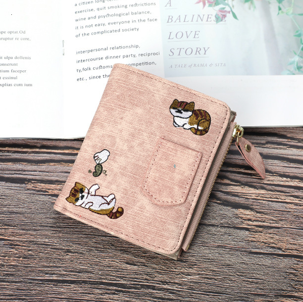 Free Shipping Designer Wallet Jeans Style Cat Embroidered Business Card Holder Canvas Pattern Large Capacity Buckle Phone Bag Coin Strap