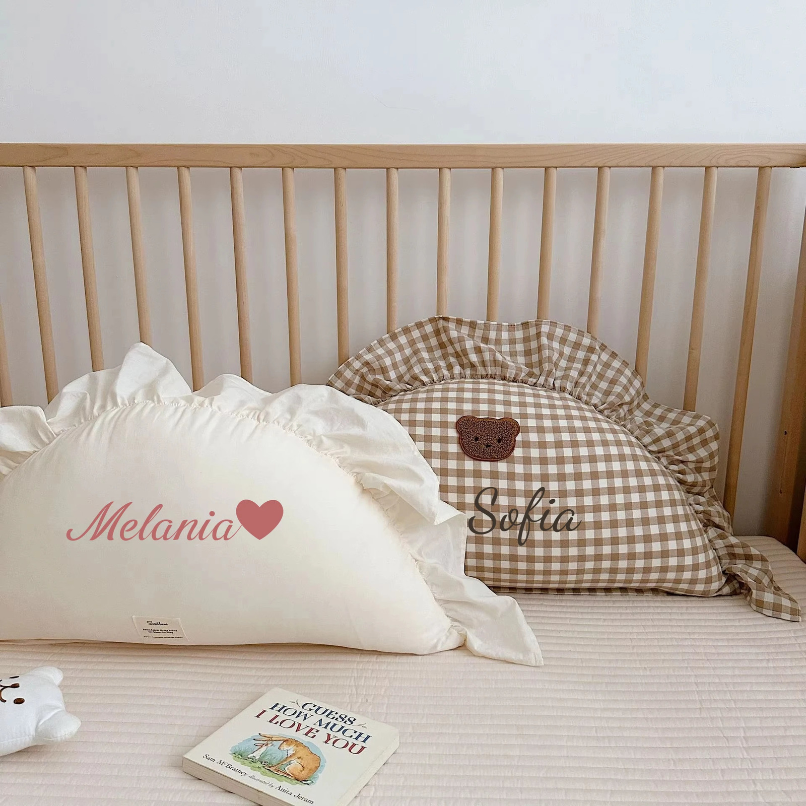 Custom Name Cute Moon Shape Lattice Baby Pillow Cushion Ruffles born Babies Accessories Bedding Room Decoration 250527