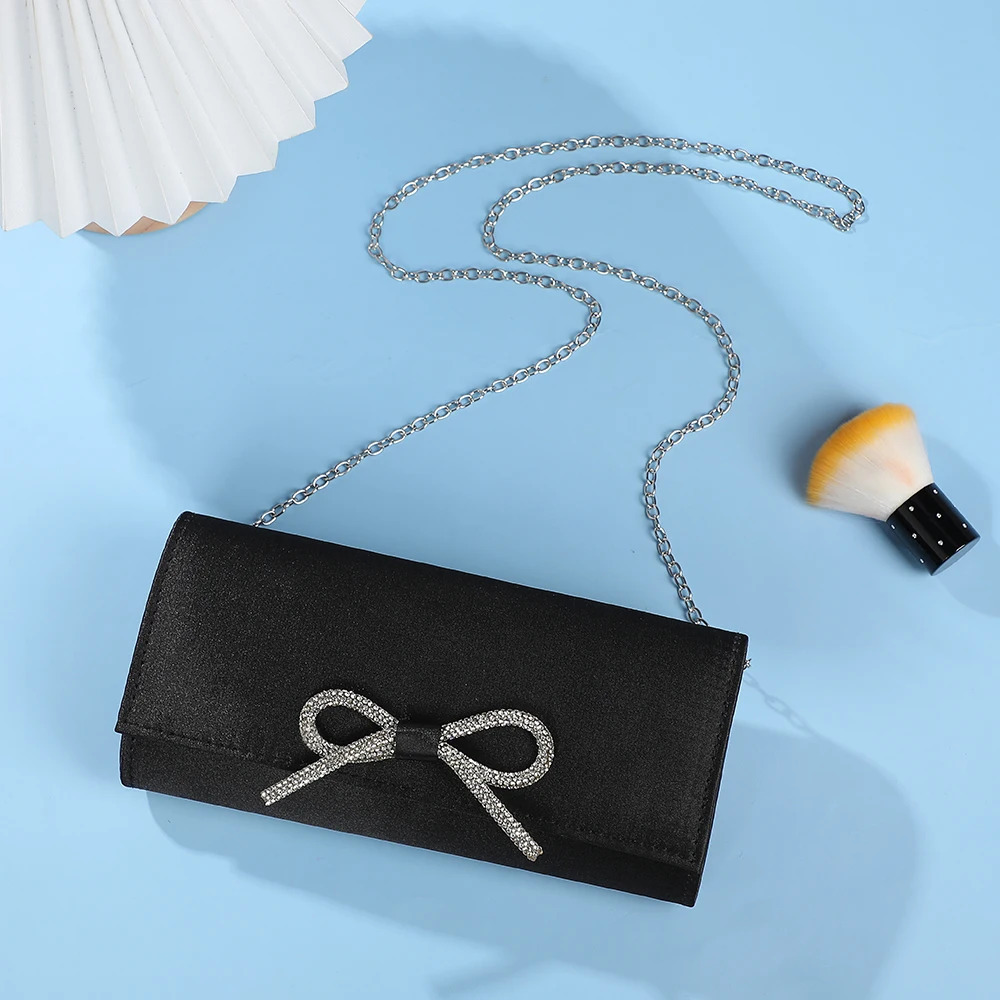 Simple High Quality Solid Color Fashion Evening Clutch bag Rhinestone Bow Temperament Party Wedding hand bag Simpl 250526