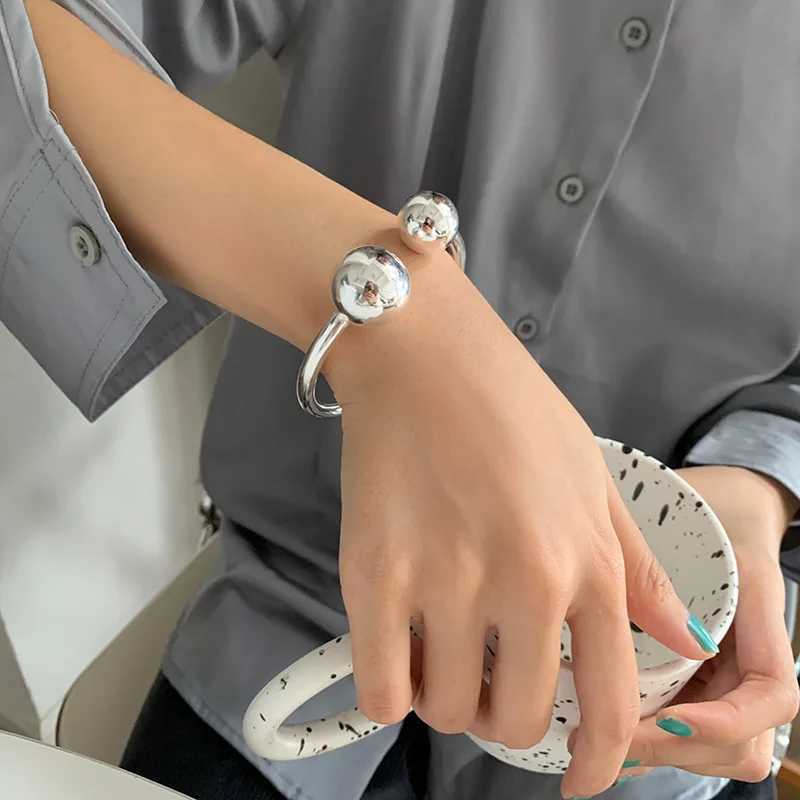 925 Sterling Silver Bangle Bracelet 2 Balls Geometric Polished Punk Stackable For Woman Girl Jewelry Gift Dropship Wholesale W250526