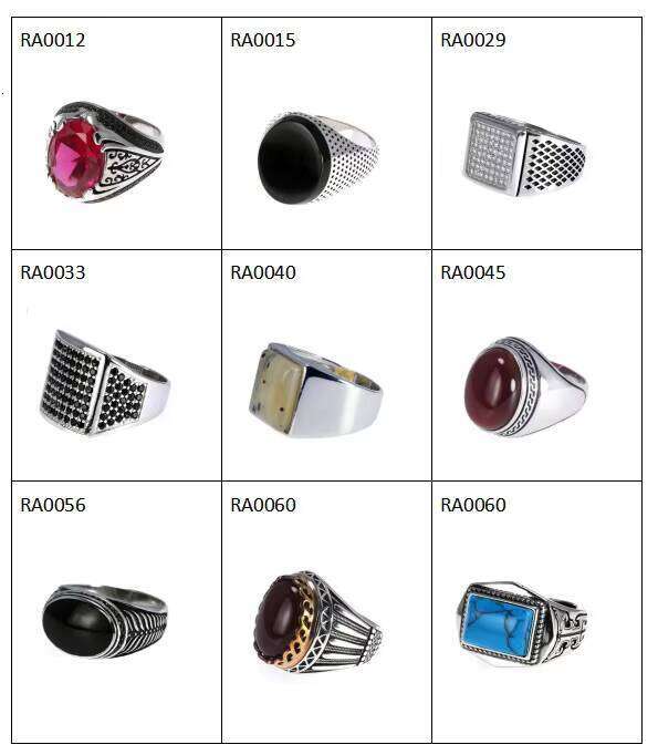 Sterling Jewelry Turkish Rings Sier Men Crystal Zircon Ring