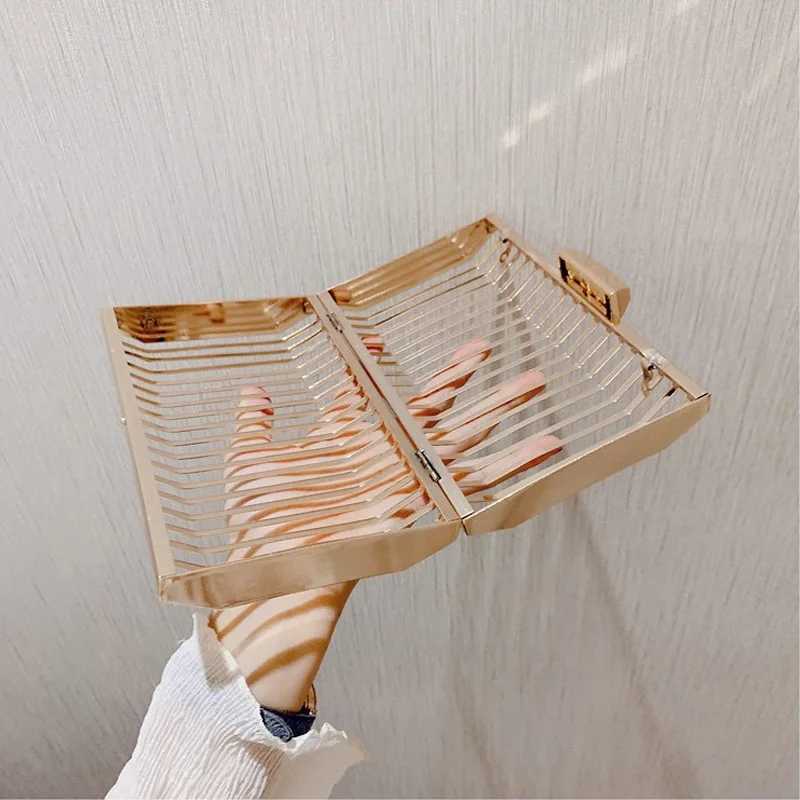 Gold Women Chain Crossbody Bags Iron Cage Metal Hollow Out Evening Clutch Purse Women Party Wedding Handbags Prom Luxury Bolso W250527