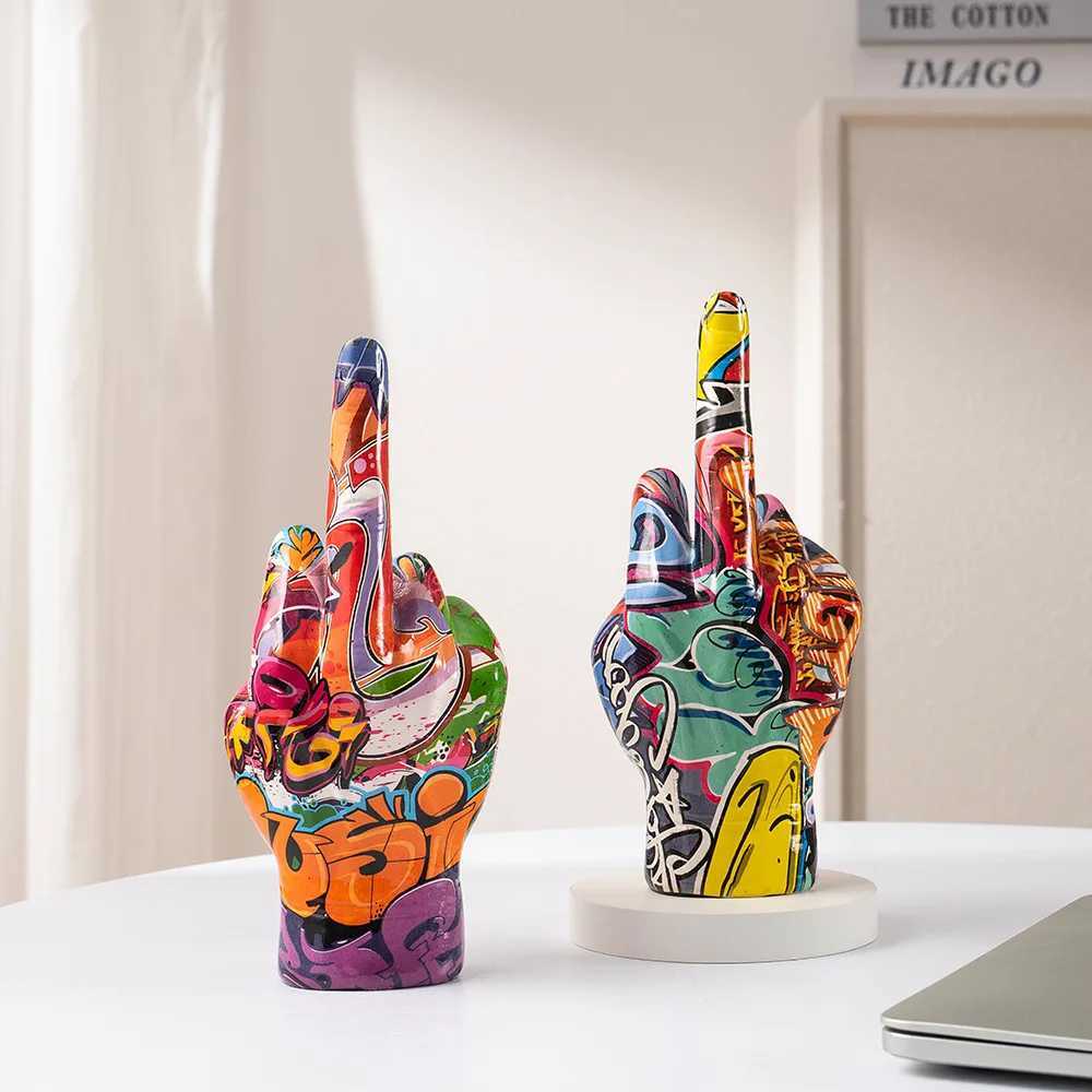 Graffiti Middle Finger Gesture Figurine Popular Street Art Statue Living Room Coat Bookshelf Interior Decoration Y250524