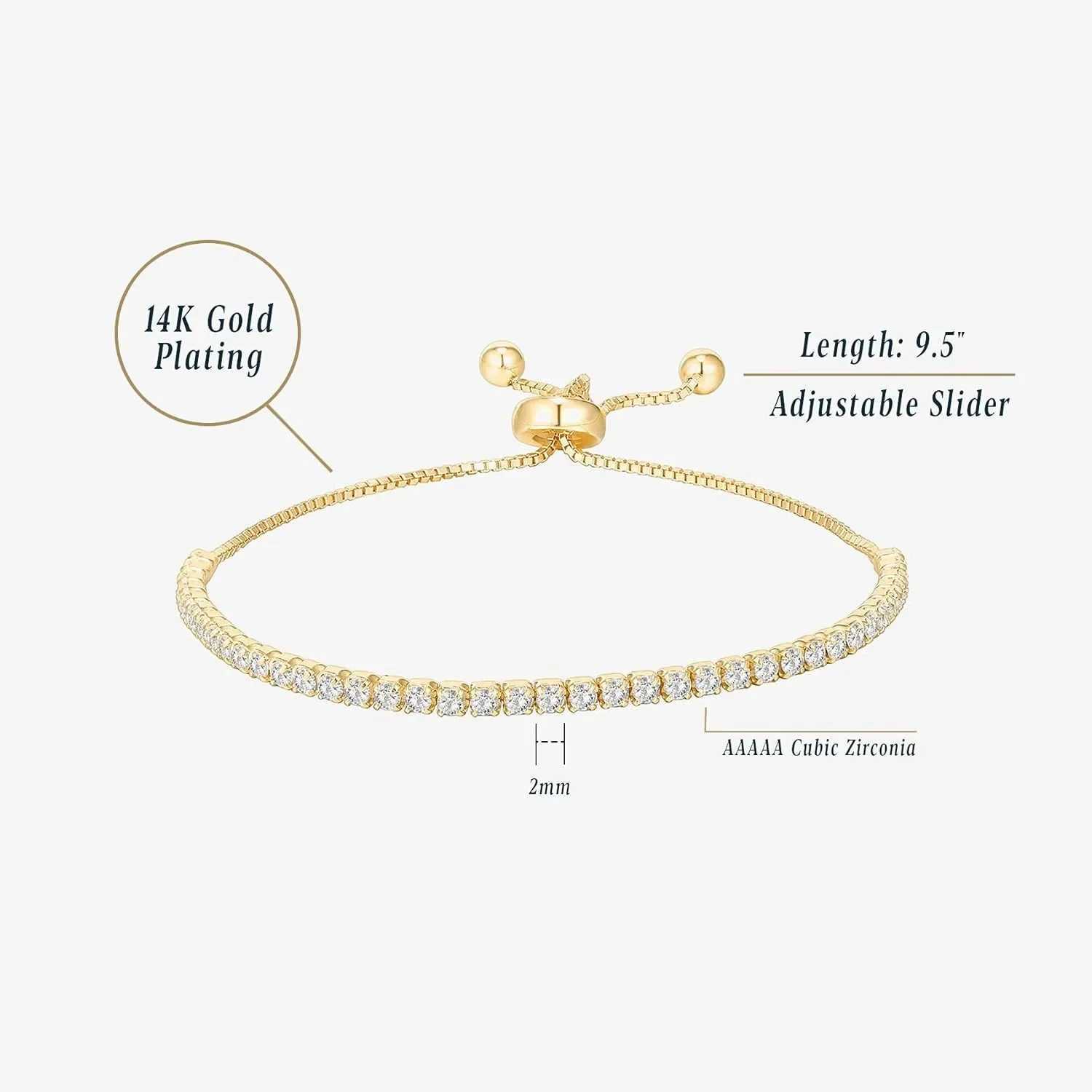 14K Gold Plated Cubic Zirconia Classic Tennis Bracelet for Women | Adjustable Slider | Gift For Women Trendy Bracelet for Women W250526