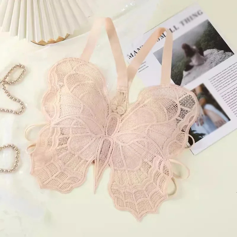 Womens Camisole Lace Butterfly Slim-Fit Sexy Exposed Umbilical Cord Chest Pad Pure Desire Top 250523
