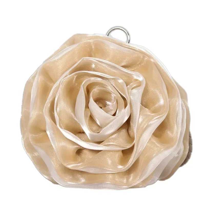 Sweet 3D Rose Flower Purses Women Silk Bridal Wedding Evening Bag Cute Mini Round Hand Bag for Prom Party Small Coin Bag W250527