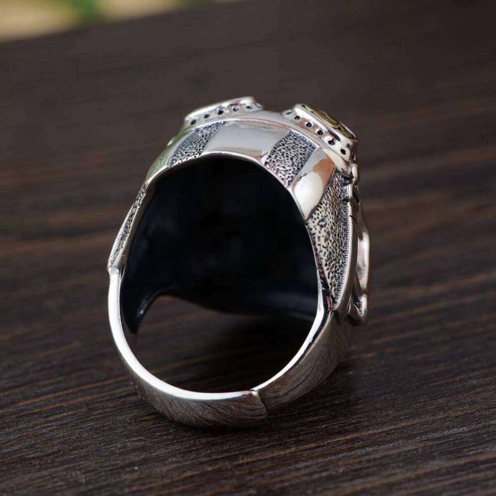 Personalized Biker for Men Genuine Sterling Sier Skull Head With Pilot Glass Mens Rings Resizable Vintage Punk