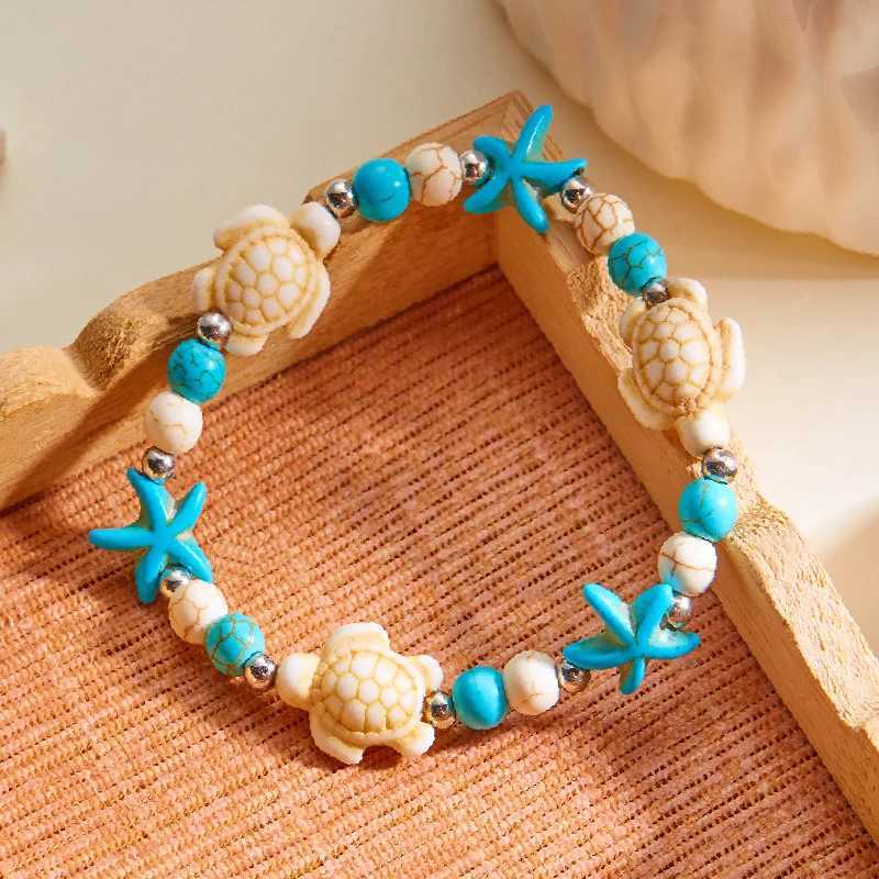 Bohemian Imitation Shell Beads Bracelet For Women Sea Star Turtle Woven Rope Bracelet Handmade Friendship Beach Holiday Jewelry W250526