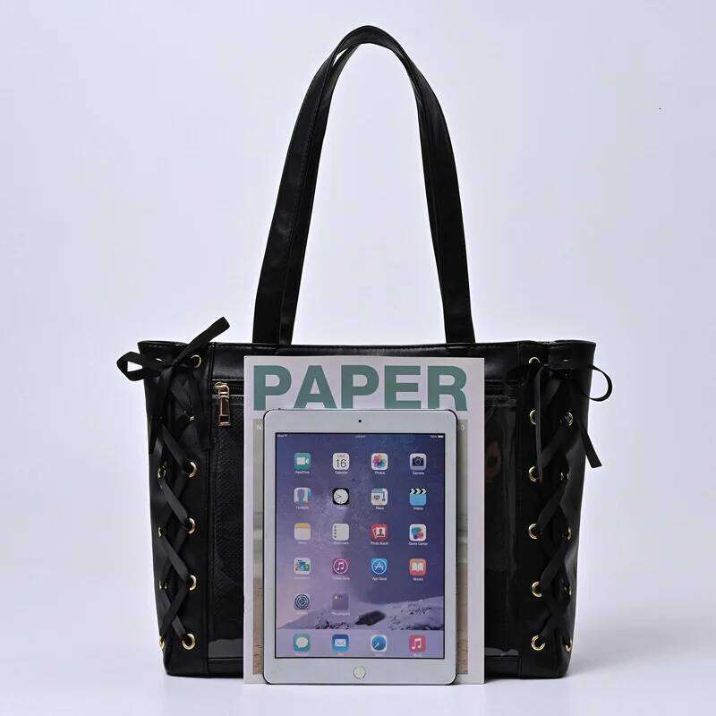 Y2k Japanese Style Ita Women Large Capacity Tote Fashion Girls Transparent Shoulder Bag Cute PU Ribbon Bow Handbag Purse