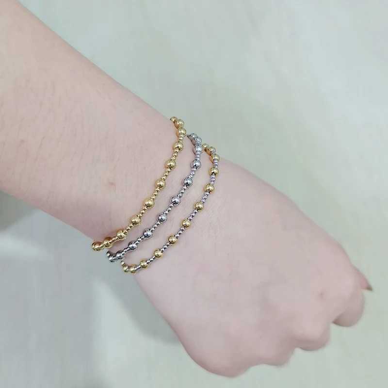 High-Quality Metal Stainless Steel Smooth Ball Waterproof Jewelry Exquisite Mini Beaded Elastic Bracelet Womens Daily gifts W250526