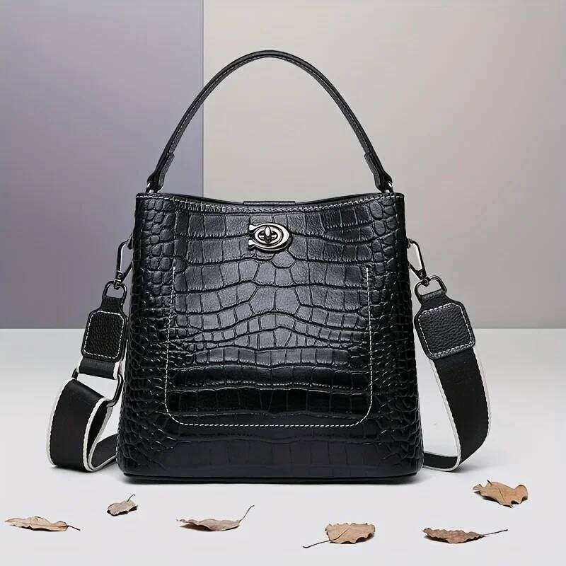 Free Shopping Bucket Large Capacity 2025 New Fashion Commuter Joker Crocodile Handbag Shoulder Slung Mother Bag