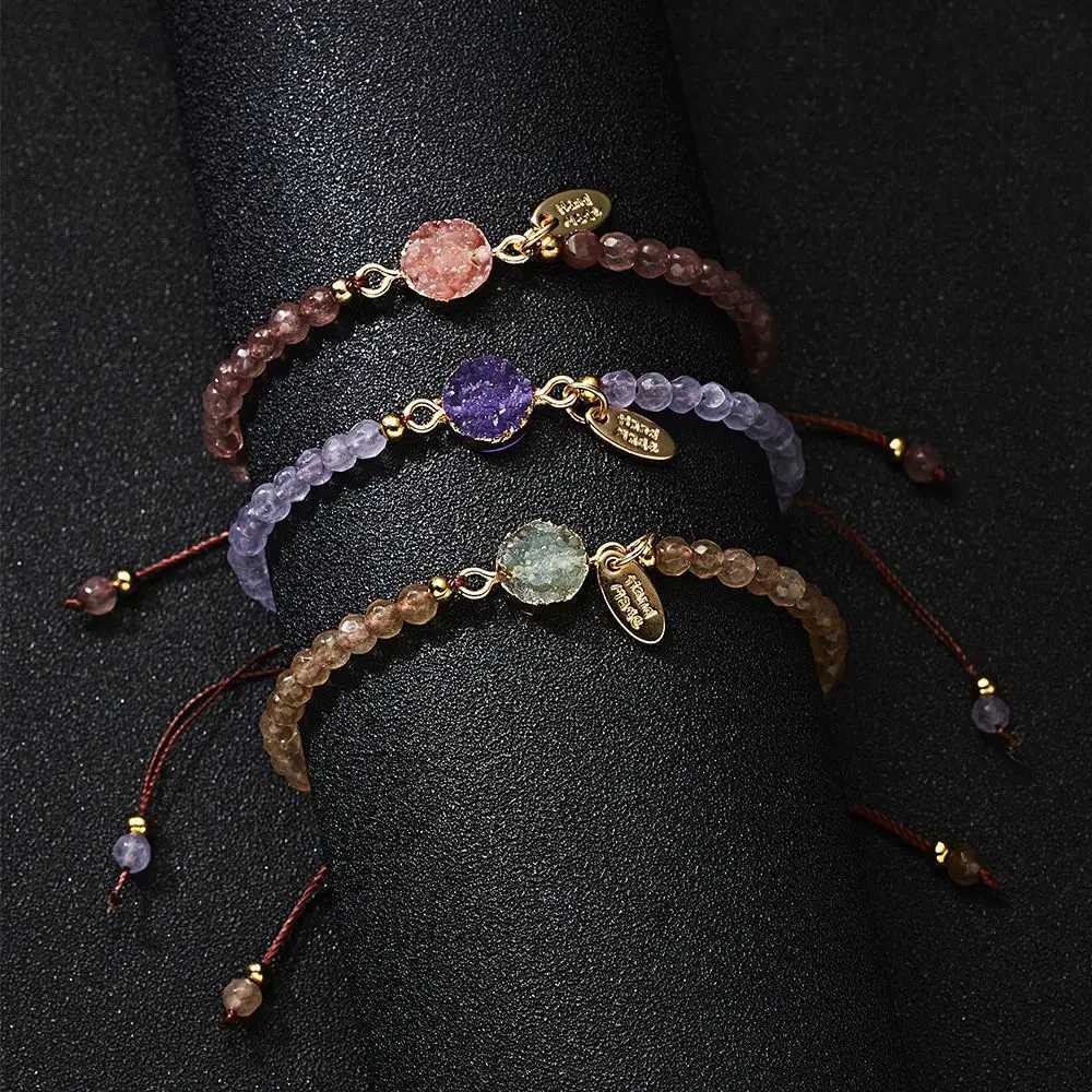 Women Charm With Stone Adjustable Bangle Weave Rope Bracelet Jewelry Natural Stone Handmade W250526