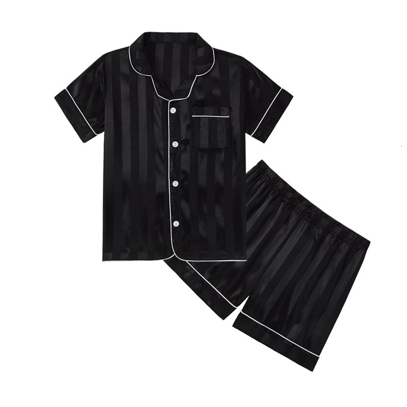 Summer Chiffon Striped Black Pajama Set for Boys 514 Years Teens Girls Clothes Set 250527