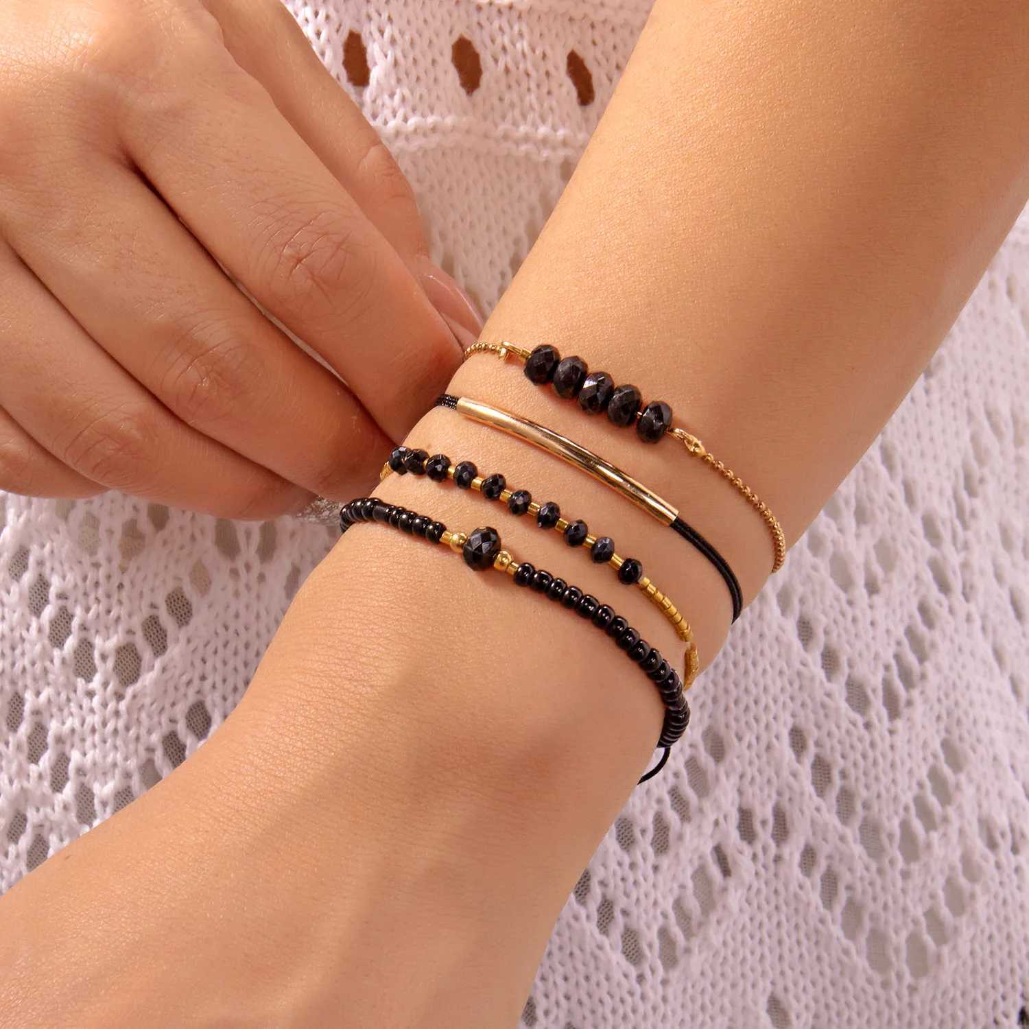 Bohemian Pearl Rice Beaded Bracelet Set for Women Multi-Layer Stacked Link Chain Bangle Party Daily Fashion Jewelry Gifts W250526