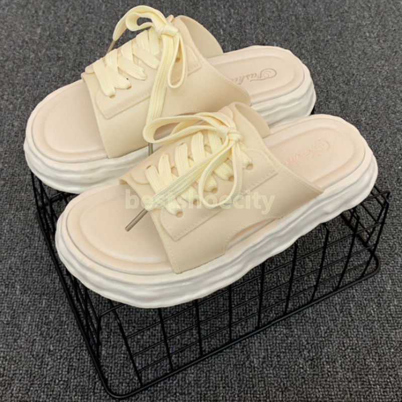 fashion womens slides designer sandals thick-soled slippers sliders lace-up flip-flops summer casual sweet mules comfort soft-soled flats heels women 