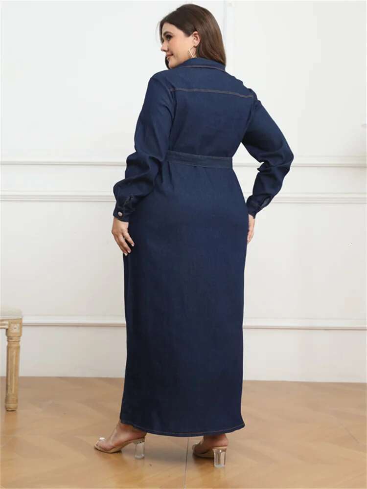 Plus Size Denim Dresses for Women Button Solid Long Fashion Elegant Maxi Dress Fall Winter Clothes Wholesale Dropshipping