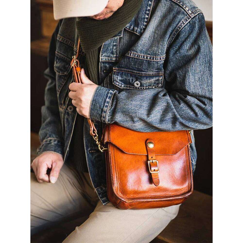 Fashion Vintage Outdoor Daily Genuine Men's Small Phone Shoulder Designer Handmade Cow Leather Crossbody Bag