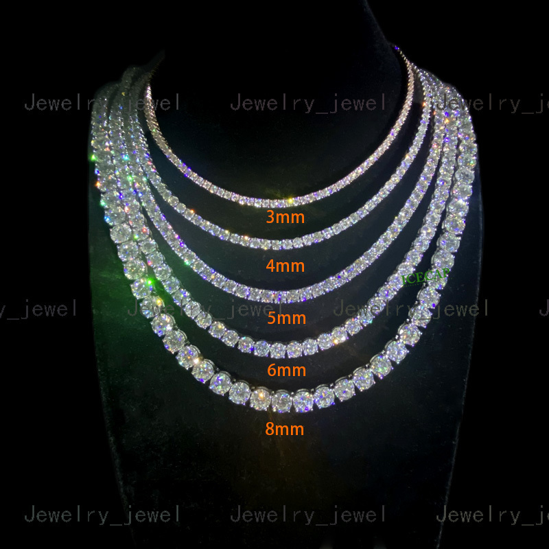 Fine Jewelry Necklace Round Cut VVS Moissanite Tennis Chain 925 Silver Diamond Mossinate Tennis Chain Necklace Ice Hiphop Link