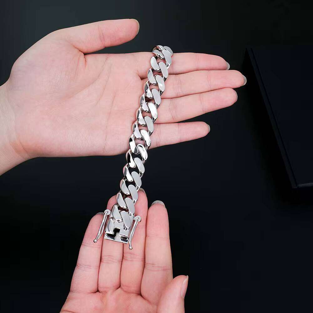 Men's Hip-Hop Sier Boutique Jewelry 14mm Miami Cuban Link Bracelet No Gift